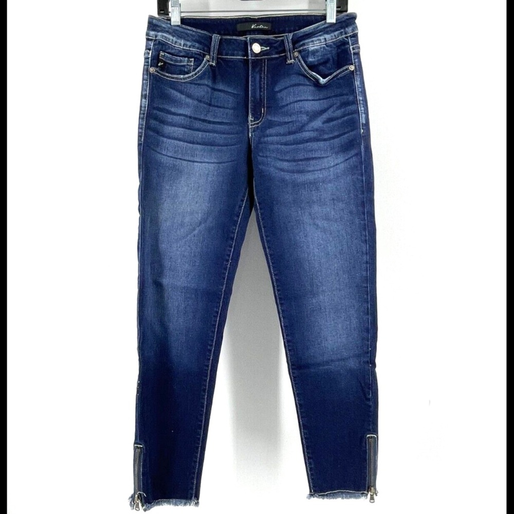 Kancan Womens Jegging Denim Blue Dark Wash Frayed Ankle Zippers W 7